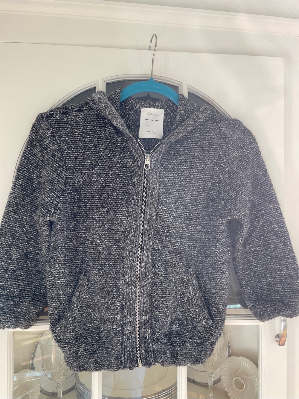 Zara Kids Charcoal Gray Marled Zip Hooded Sweater